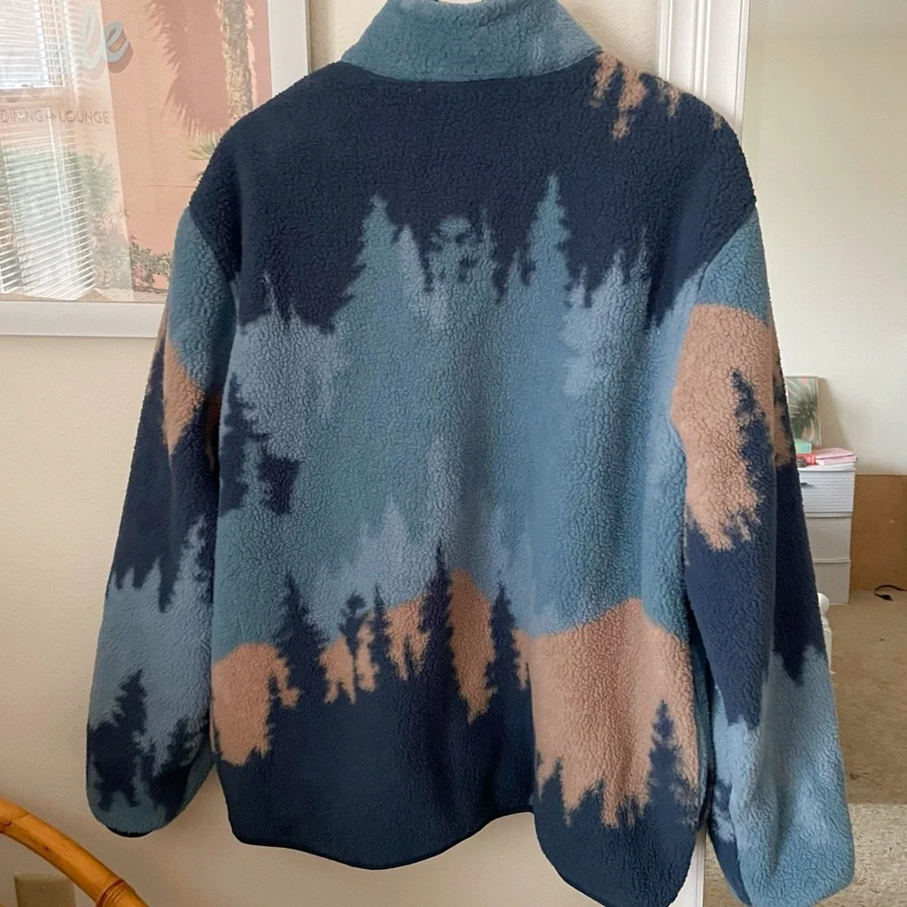Old Navy Blue Tree Sherpa Full Zip Up Jacket Men’s Large
